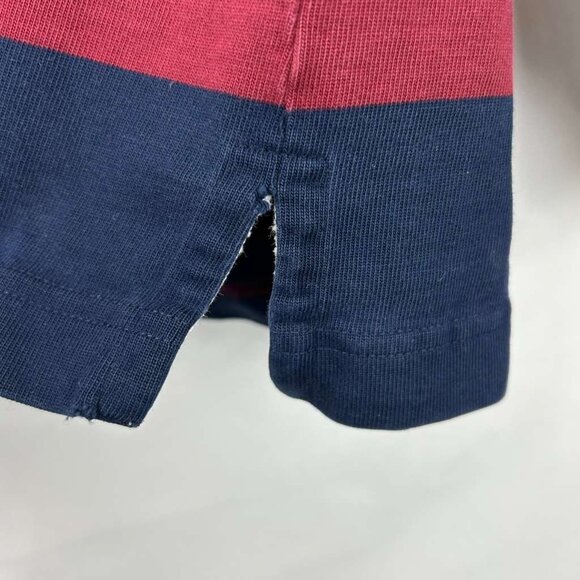 VTG Lands' End Shirt Men's L 42-44 Red Navy Striped Rugby Direct Merchants - Picture 16 of 16